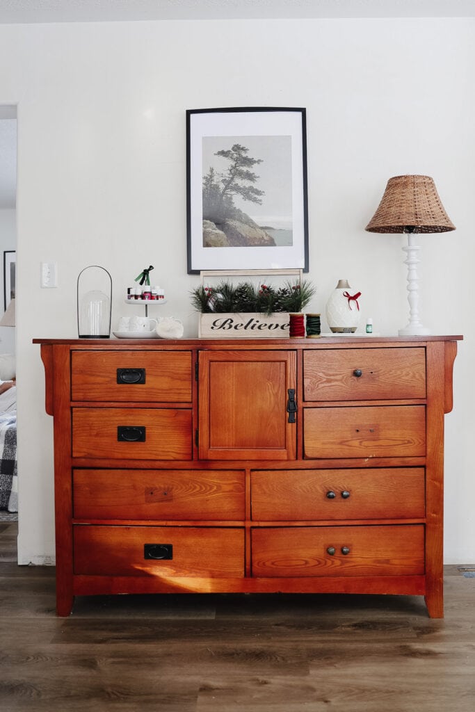 how to decorate a credenza for Christmas