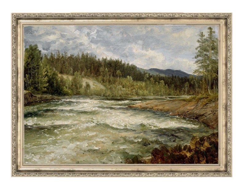 antique painting of a river