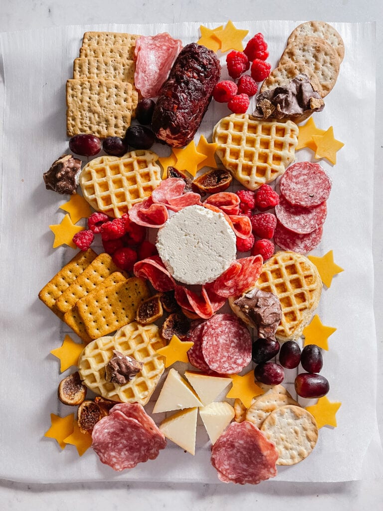 Valentines Day Charcuterie Board flatlay