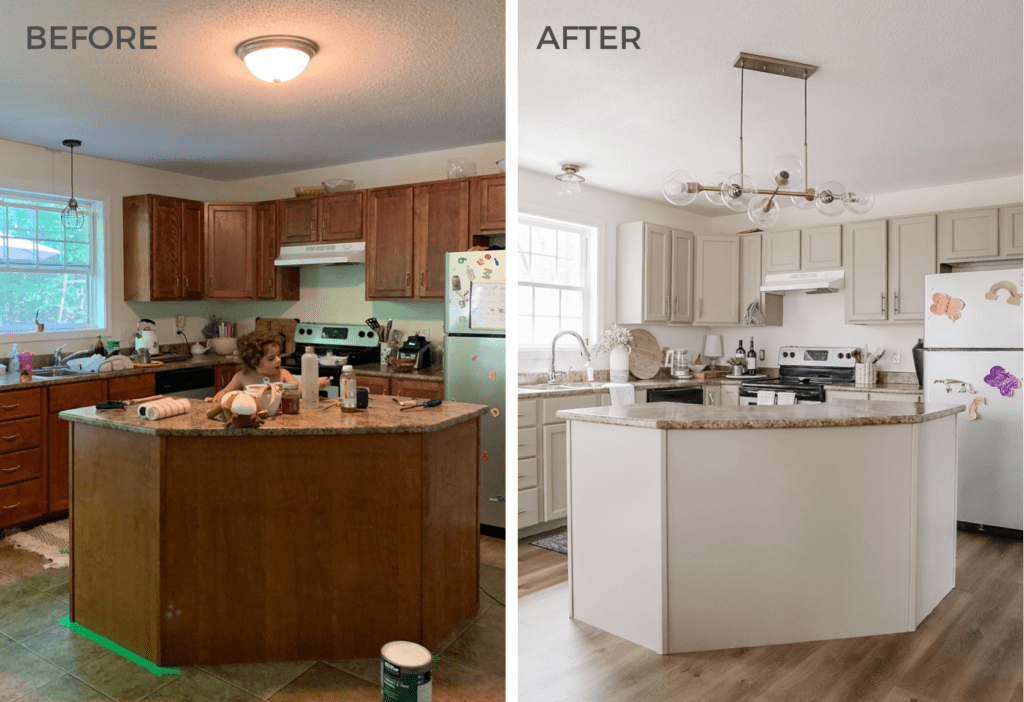 One Year Later Do I Regret Painting Our Oak Cabinets Cottage Living   Before And After Painting Oak Cabinets 1 1024x702 